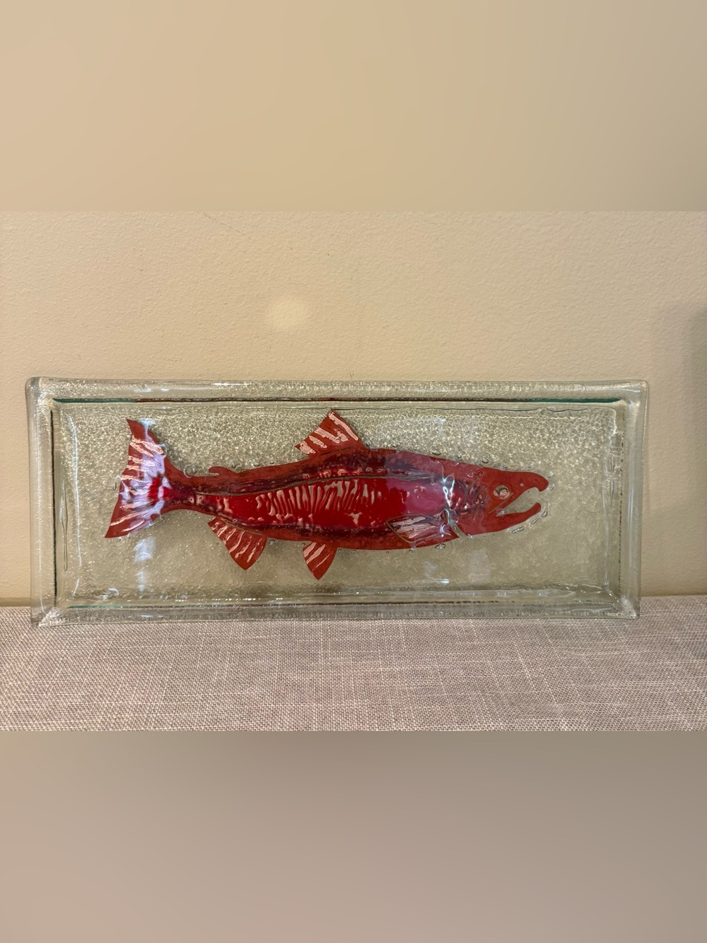 Jones Glassworks Fused Art Glass Salmon Tray Rectangular Decorative Plate